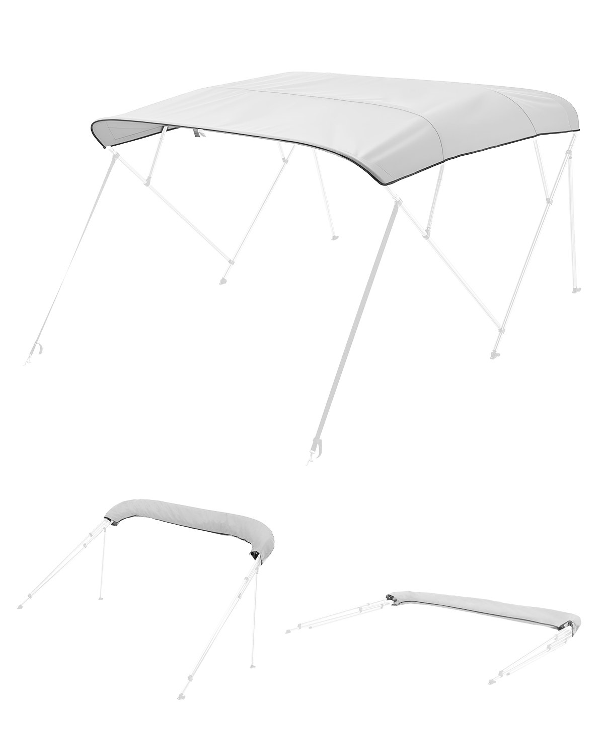 VEVOR Toldo Bimini Plegable para Barco de 4 Arcos, Poliéster 600D, Impermeable y con Protección Solar, con Bolsa de Almacenamiento, Resistente al Viento y al Desgarro, 244 x 230 cm, Gris Claro