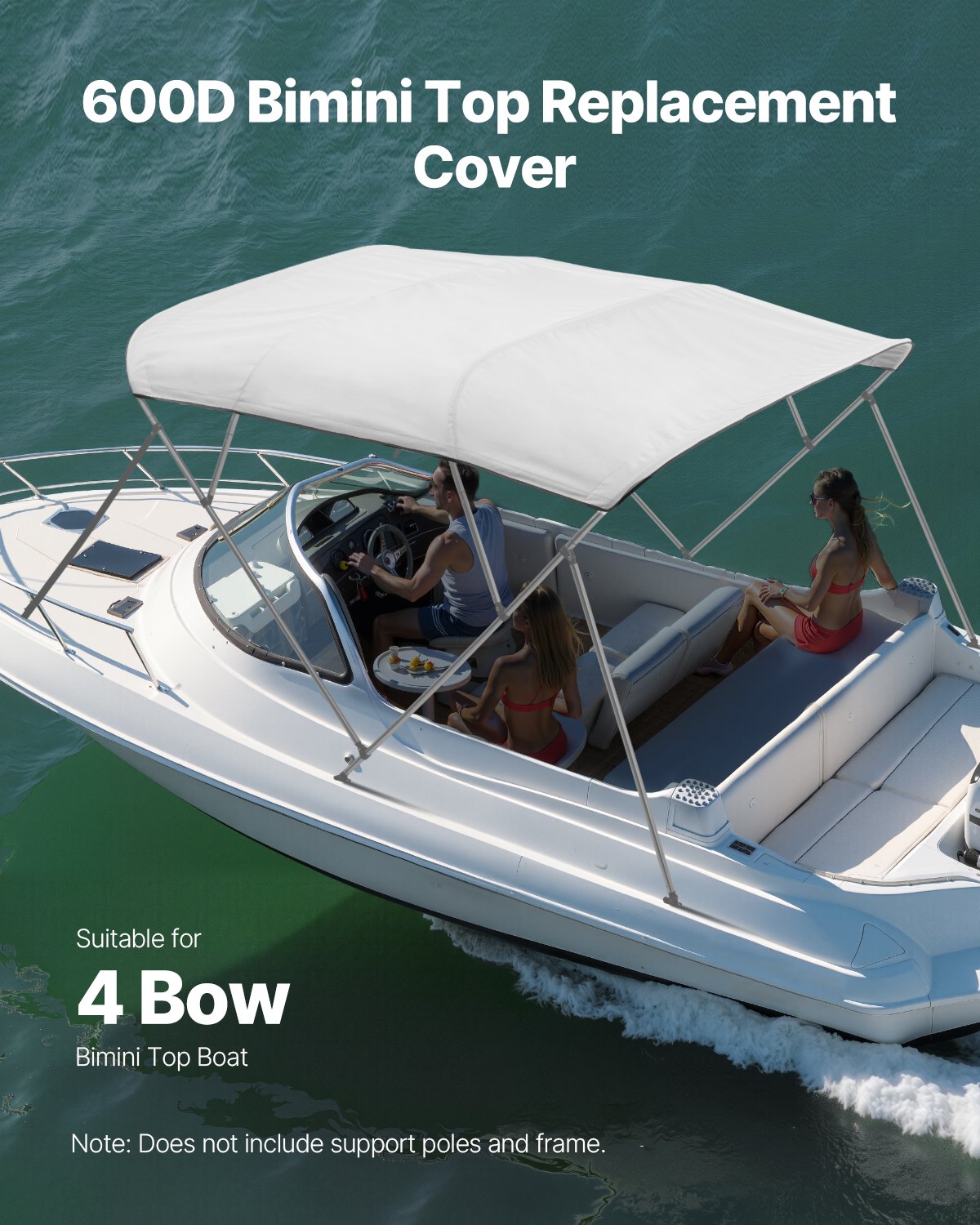 VEVOR Toldo Bimini Plegable para Barco de 4 Arcos, Poliéster 600D, Impermeable y con Protección Solar, con Bolsa de Almacenamiento, Resistente al Viento y al Desgarro, 244 x 244 cm, Gris Claro