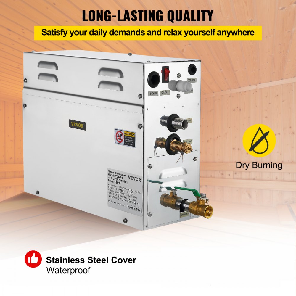 VEVOR Máquina de Vapor Modelo ST-40, Generador Casero del Vapor 4 kW, Generador del Vapor 220 V - 240 V, 50 Hz / 60 Hz, Vaporizador de Baño Temperatura 35 - 55 °C Generador de Vapor de Baño para Spa