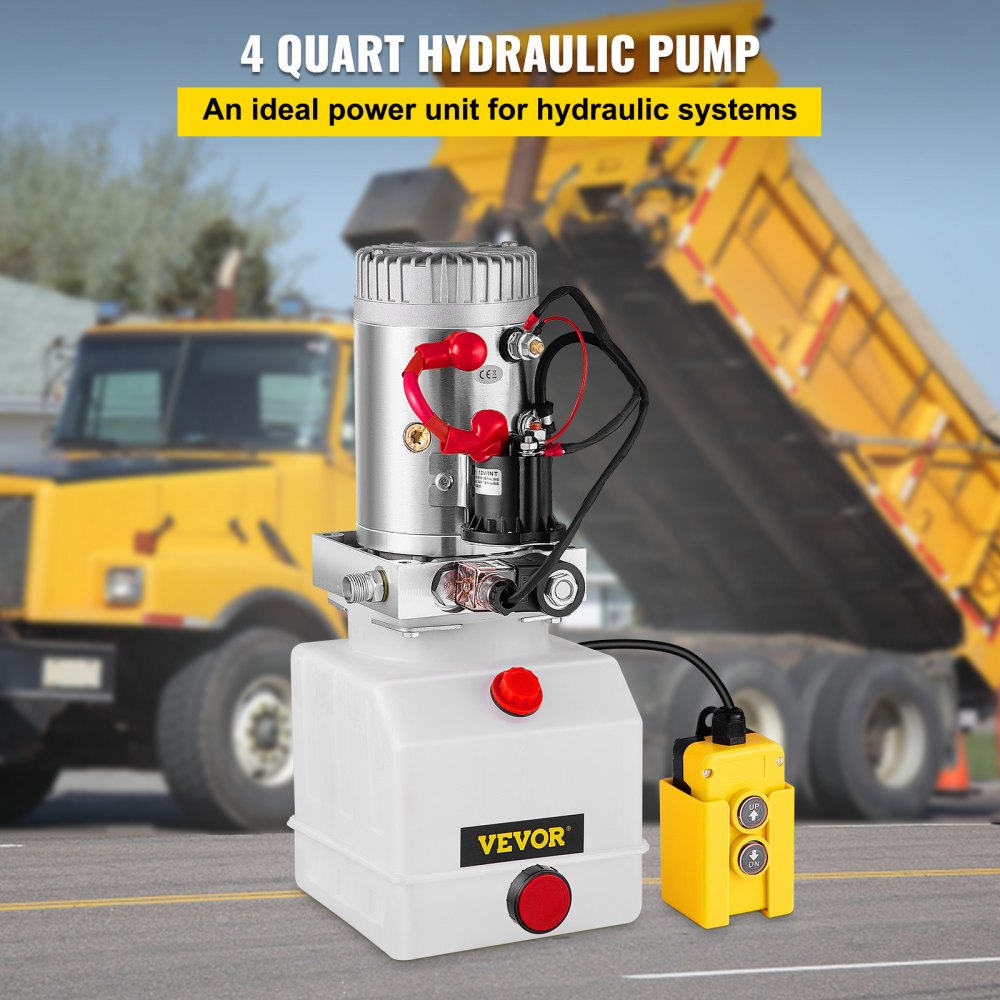 NOVE 4L hydraulic pump, rated speed 2850 rpm, single-acting hydraulic power unit for tippers, hydraulic power unit with plastic tank and 4.5m cable remote control