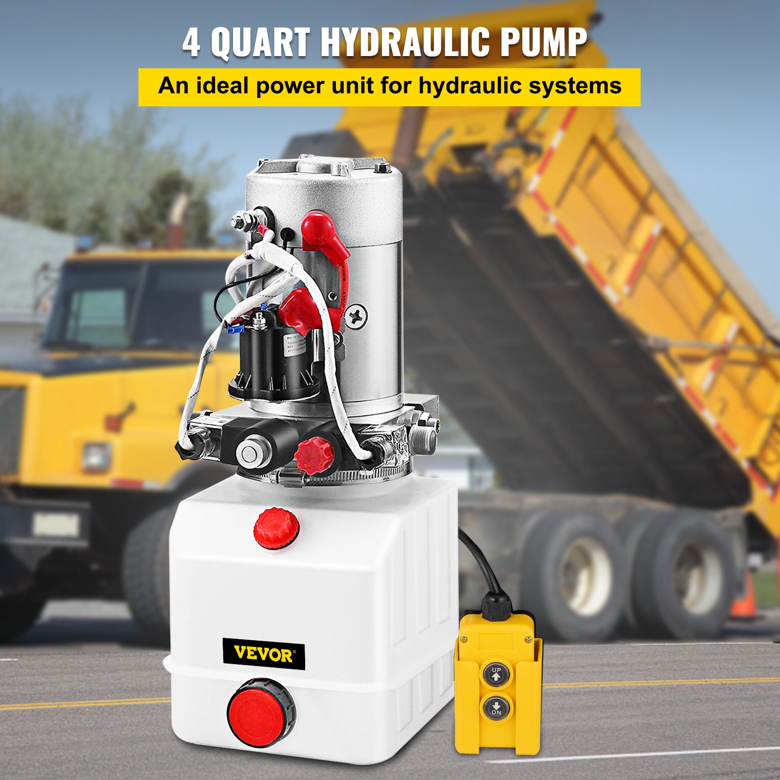 VEVOR Bomba Hidráulica 4L Bomba Hidráuli Eléctrica 2850R / MIN Bomba Hidráulica de Acción DC 12V Bomba Hidráulica con Tanque de Combustible 0.8--3KW Bomba Hidráulica de Acción Doble 1500 PS