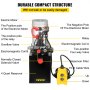 Diagrama de bomba hidráulica VEVOR que muestra los componentes: motor, relé, válvula solenoide, depósito de 4 cuartos.