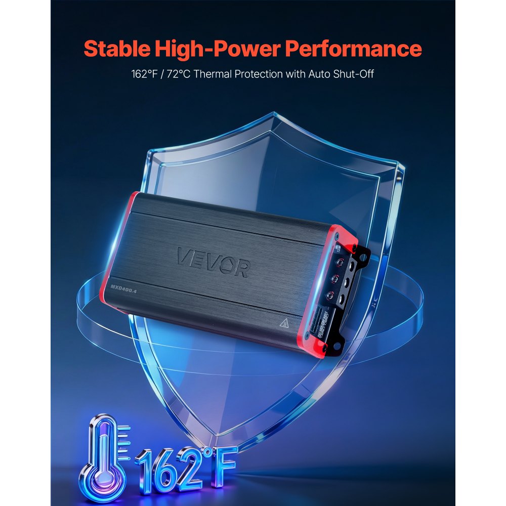 VEVOR Amplificador para Automóvil 4 Canales Puenteable Clase D, Máximo 4 x 272W a 4 ohmios y 4 x 400W a 2 ohmios, Amplificador Estéreo de Audio para Coche para Vehículo Todoterreno SUV Sedán Camioneta