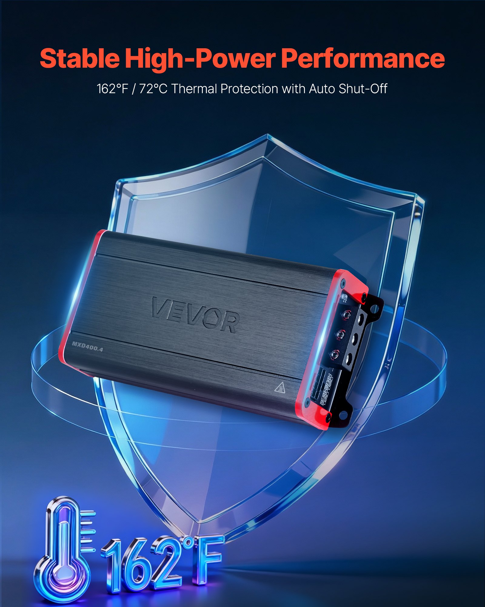 VEVOR Amplificador para Automóvil 4 Canales Puenteable Clase D, Máximo 4 x 272W a 4 ohmios y 4 x 400W a 2 ohmios, Amplificador Estéreo de Audio para Coche para Vehículo Todoterreno SUV Sedán Camioneta