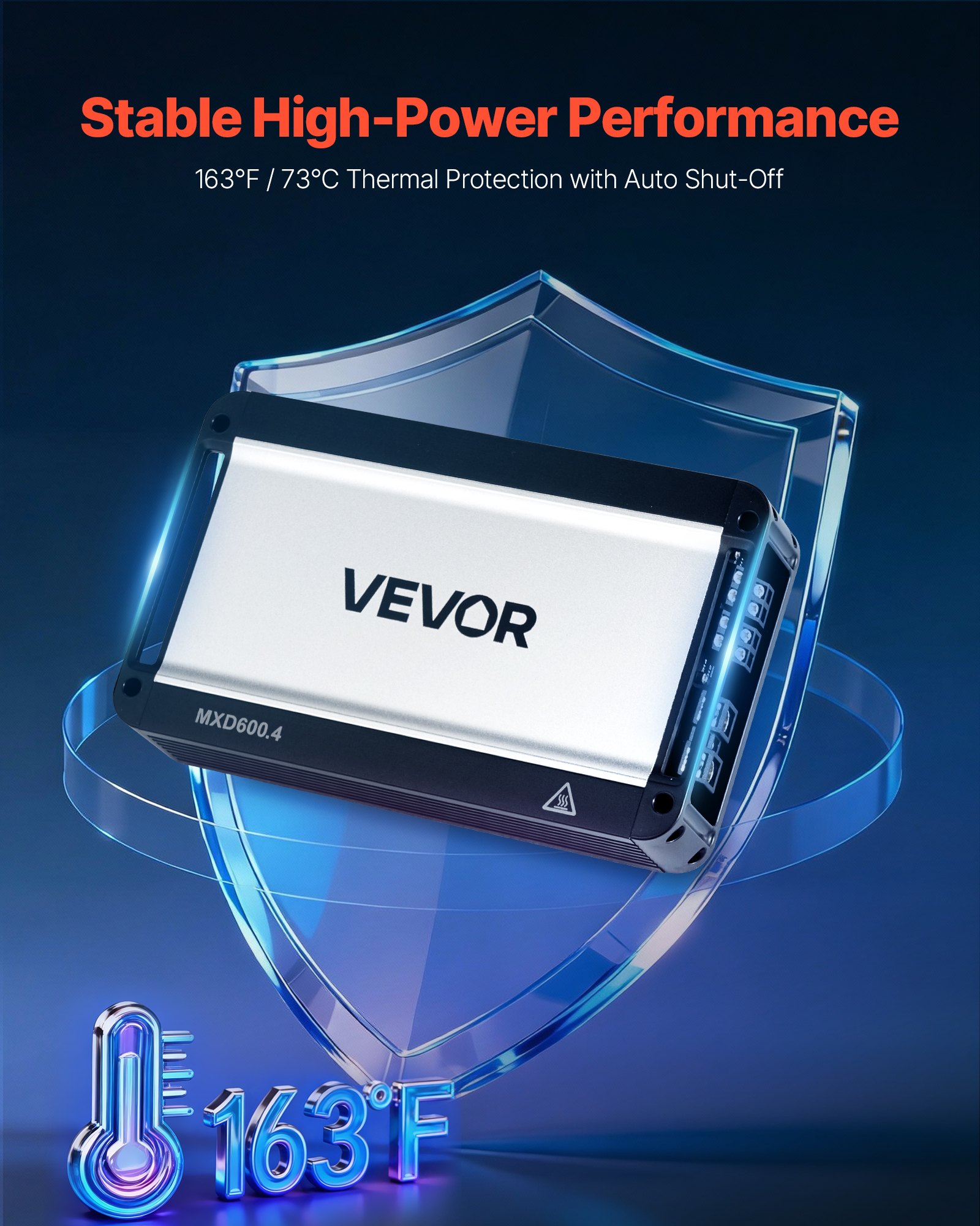 VEVOR Amplificador para Automóvil 4 Canales Clase D Máximo 4 x 420W a 4 ohmios y 4 x 600W a 2 ohmios, Amplificador Estéreo de Audio para Coche Puenteable para Sedán SUV Vehículo Todoterreno Camioneta