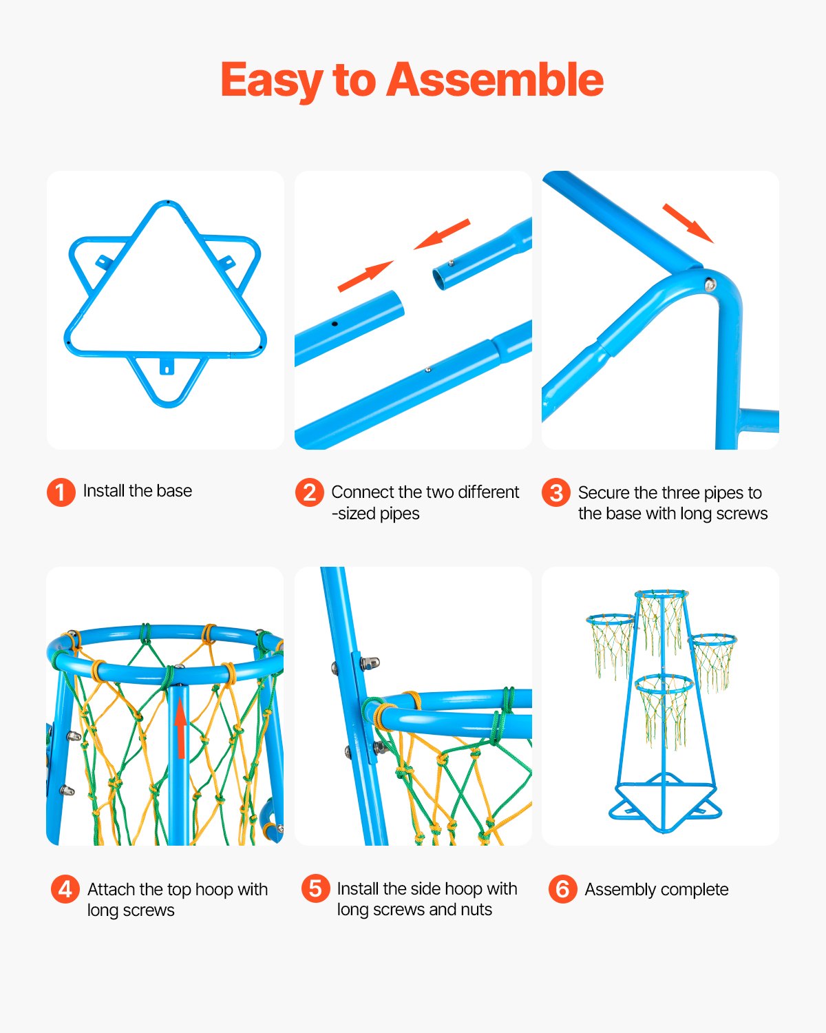 VEVOR Canasta de Baloncesto para Niños, Canasta de Baloncesto de Altura Ajustable con 4 Aros y 3 Pelotas, Juego de Juguetes de Baloncesto para Interiores y Exteriores para Niños de Todas las Edades