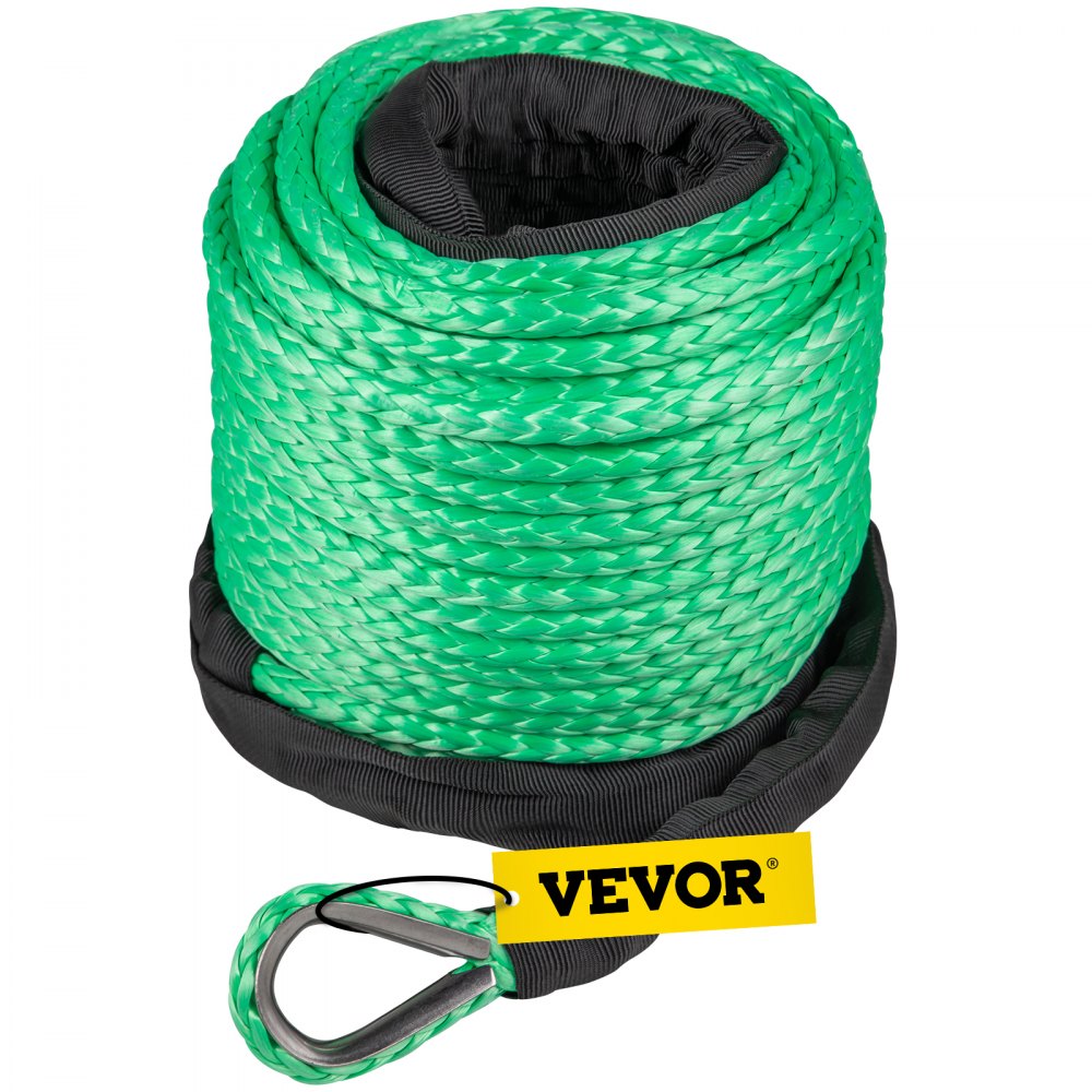 Cuerda de cabrestante sintética verde de 5/16 pulgadas x 100 pies, cabrestante de cable, cuerda de remolque para coche con funda