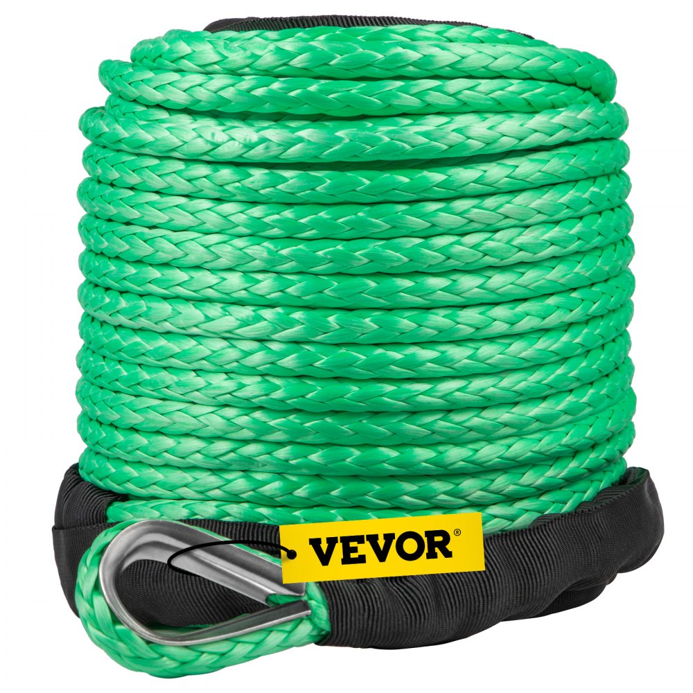 Cuerda de cabrestante sintética verde de 5/16 pulgadas x 100 pies, cabrestante de cable, cuerda de remolque para coche con funda