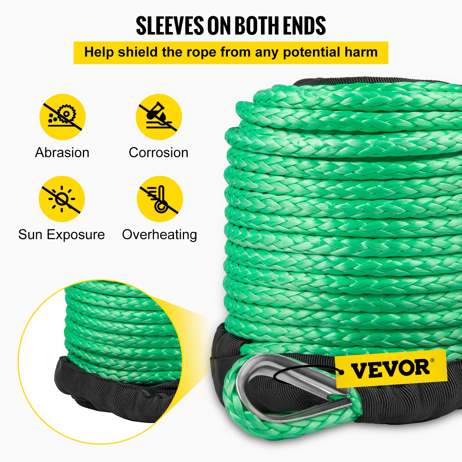 Cuerda de cabrestante sintética verde de 5/16 pulgadas x 100 pies, cabrestante de cable, cuerda de remolque para coche con funda