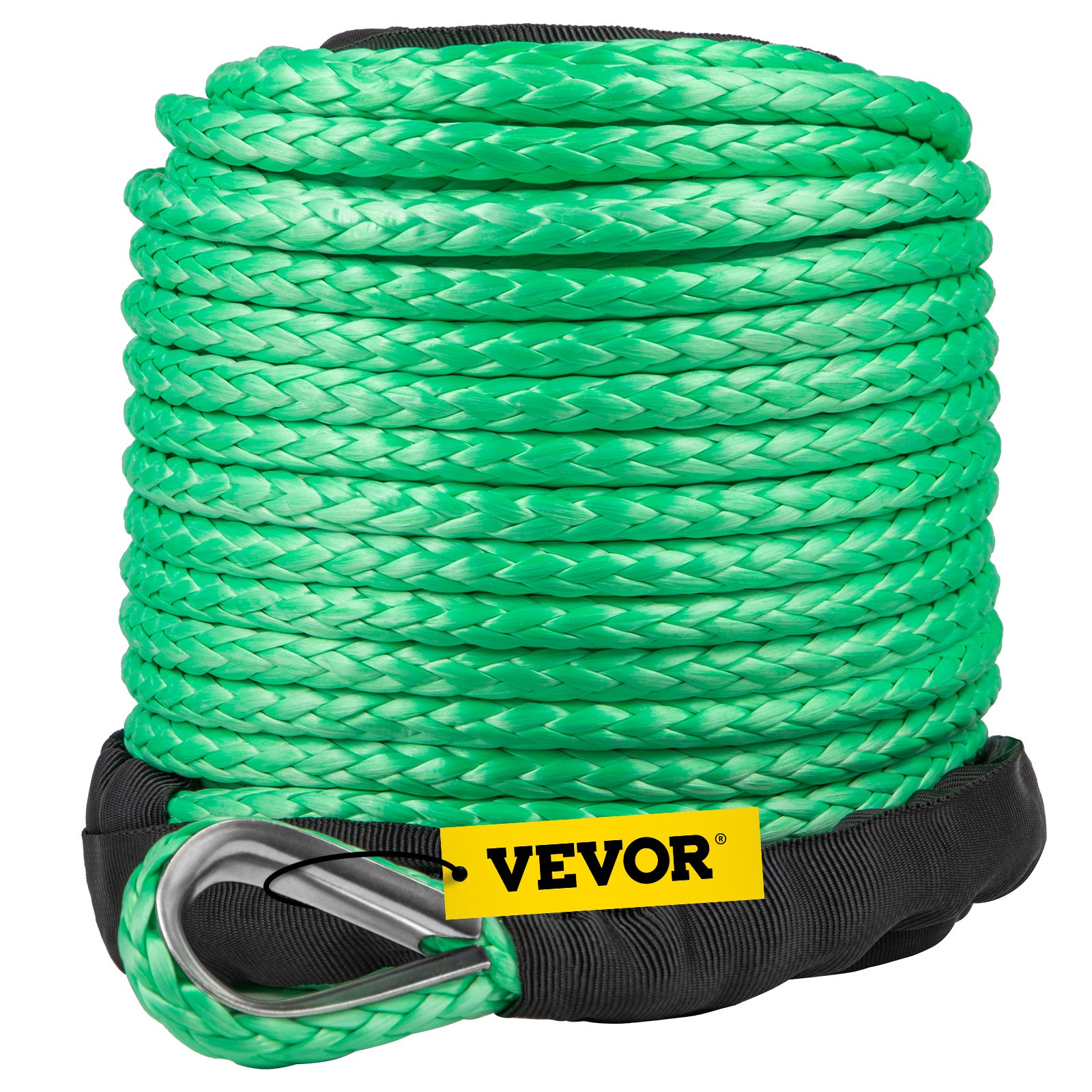 Cuerda de cabrestante sintética verde de 5/16 pulgadas x 100 pies, cabrestante de cable, cuerda de remolque para coche con funda