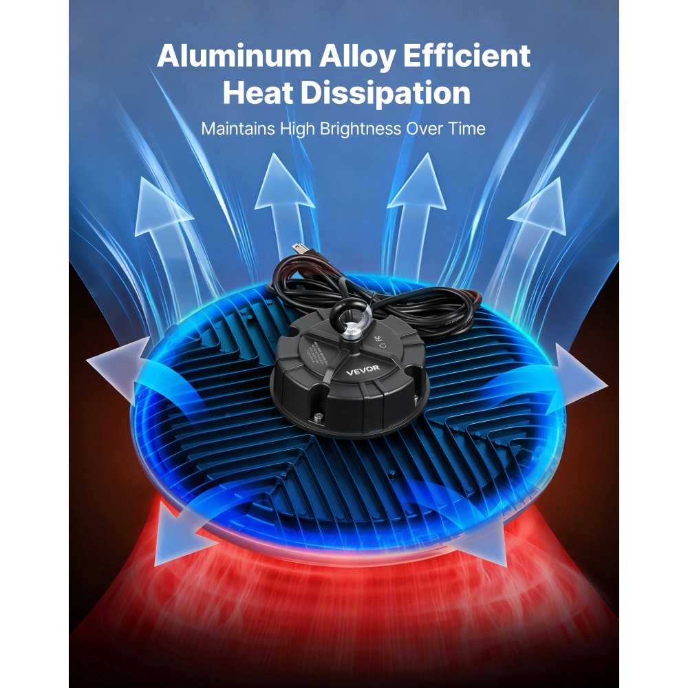 VEVOR Luminaria Industrial de Gran Altura, 20 uds, LED, 5000 K, 150 W, 21000 lm, IP65 Resistente al Agua, de 100-277 V, para Almacenes, Talleres, Fábricas y Gimnasios, Negro, 300 x 300 x 80 mm