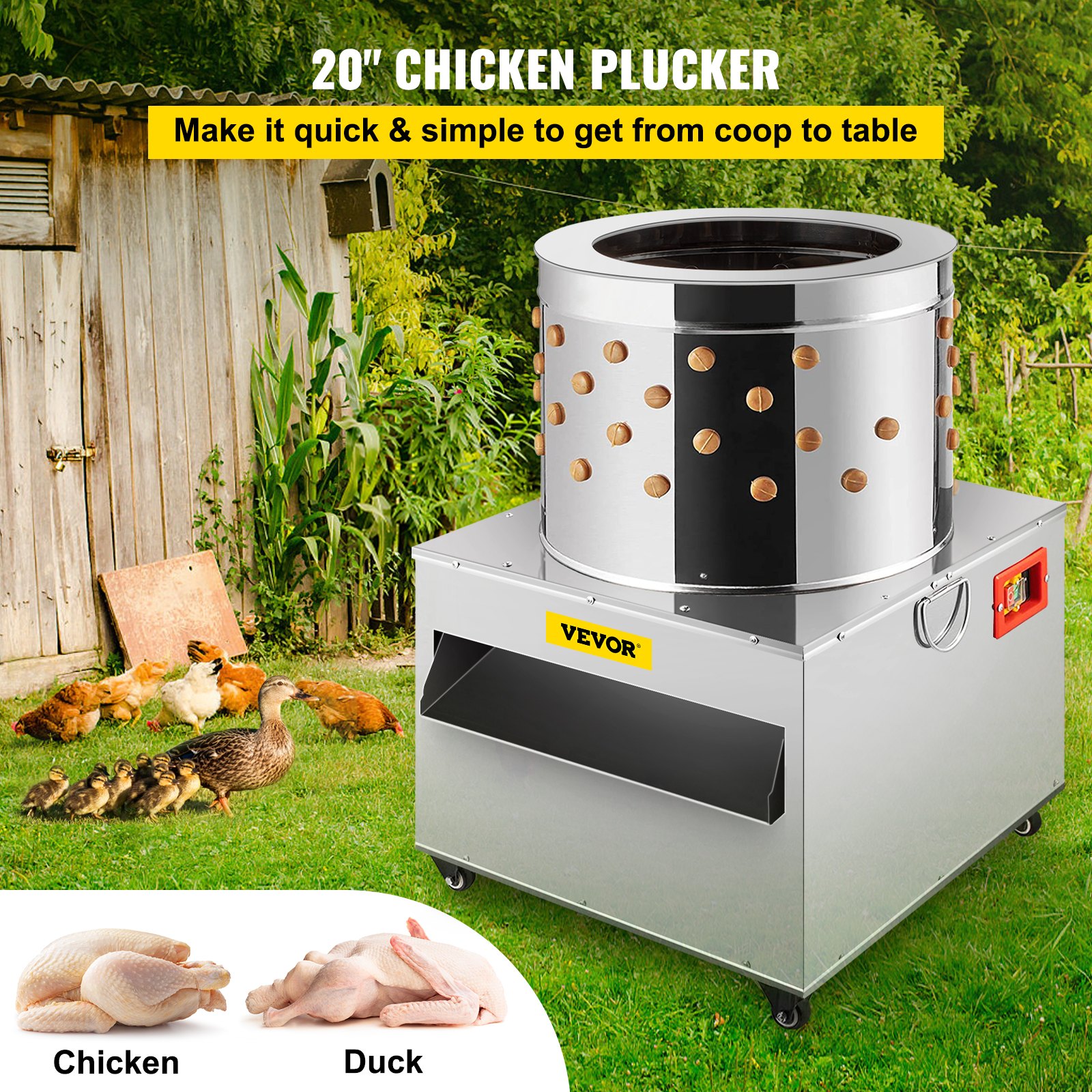 VEVOR Máquina Desplumadora de Pollos de Pavo 50 cm Acero Inoxidable