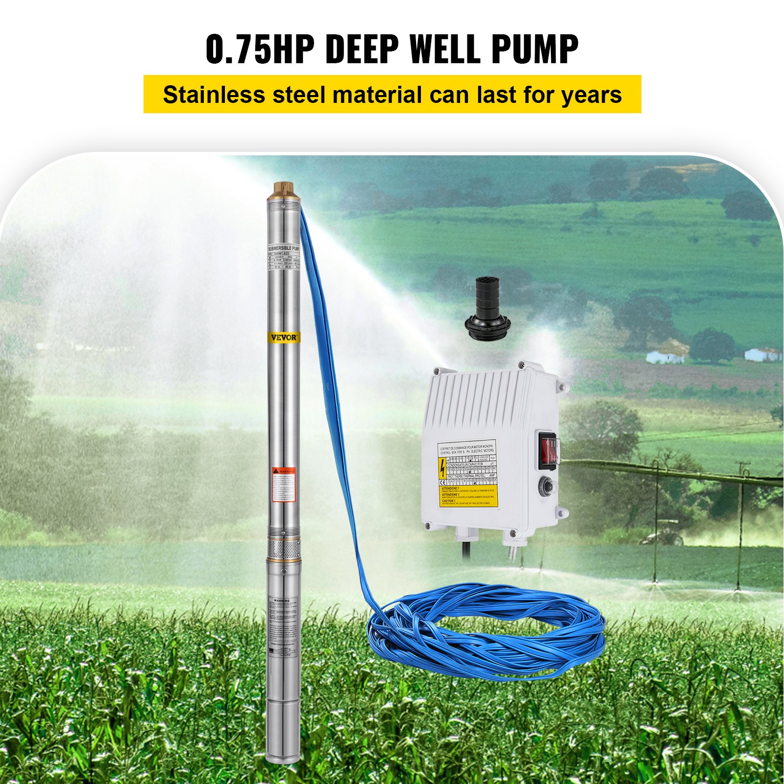 Bomba De Pozos 550w 0.75hp Bomba De Agua Sumergible 2700l/h Cable 30m