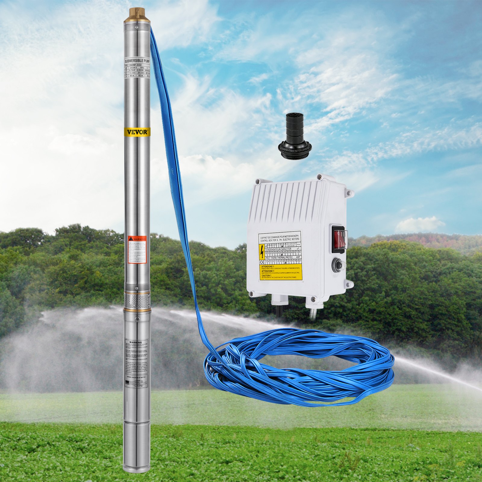 Bomba De Pozos 550w 0.75hp Bomba De Agua Sumergible 2700l/h Cable 30m