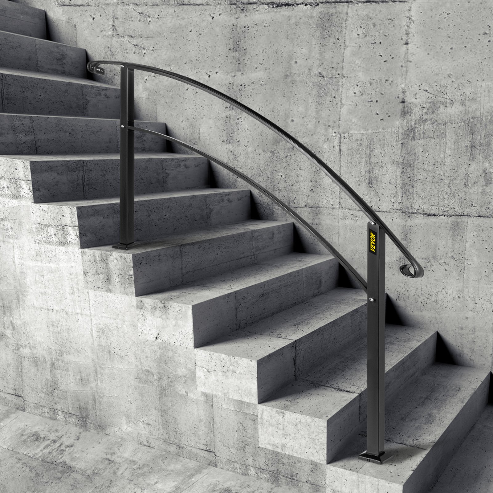 VEVOR Pasamanos Metálicos de Hierro para 4 a 5 Pasos, Barandilla de Escaleras Pasamanos Hierro Forjado, para Interiores o Exteriores, para Mantener el Equilibrio y Evitar Derrapes, Color Negro