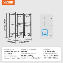 VEVOR Soporte de Jarra de Agua de 3 Niveles, Doble Fila para 6 Botellas, Negro