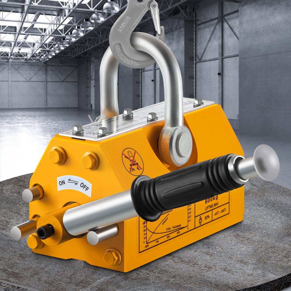 VEVOR Elevador Magnético de Acero de 600kg, Imán de Elevación de Grúa de Elevación de Servicios Pesados Amarillo, Elevador Magnético con Imán Duradero Flexible, Levantamiento Magnético