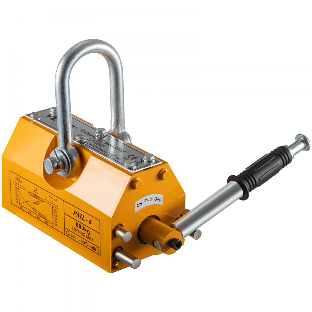 VEVOR Elevador Magnético de Acero de 600kg, Imán de Elevación de Grúa de Elevación de Servicios Pesados Amarillo, Elevador Magnético con Imán Duradero Flexible, Levantamiento Magnético