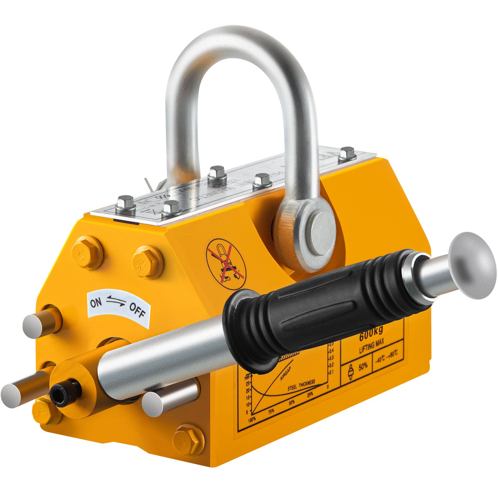 VEVOR Elevador Magnético de Acero de 600kg, Imán de Elevación de Grúa de Elevación de Servicios Pesados Amarillo, Elevador Magnético con Imán Duradero Flexible, Levantamiento Magnético
