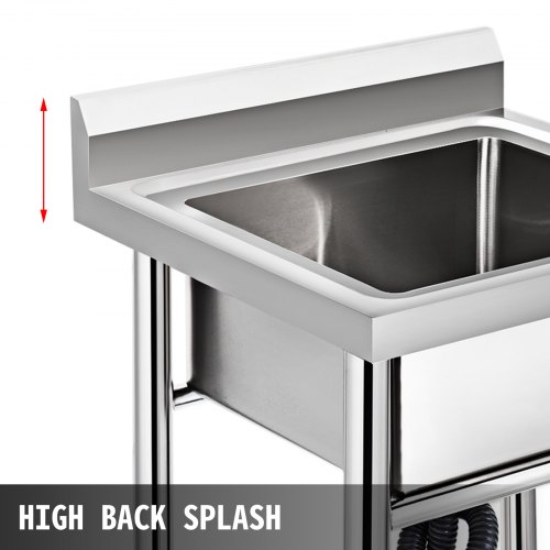 VEVOR Fregadero Comercial de Acero Inoxidable, 1 Compartimientos de Tamaño 44 x 44 x 25 cm y Tamaño Total 93 x 61 x 60 cm para Fregadero de Cocina, 4 Patas de Forma H para Fregadero de Barra Inferior