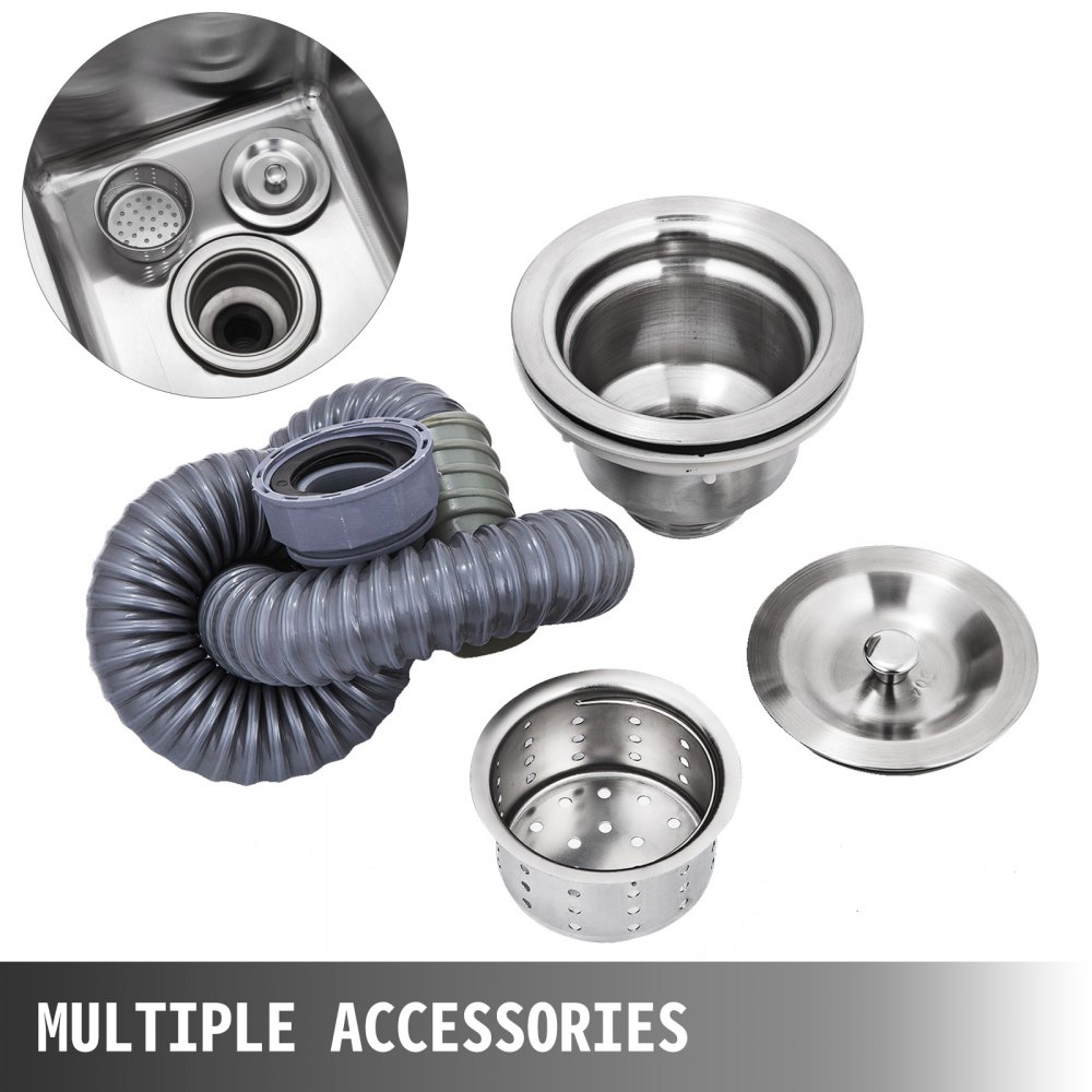 VEVOR Fregadero Comercial de Acero Inoxidable, 1 Compartimientos de Tamaño 44 x 44 x 25 cm y Tamaño Total 93 x 61 x 60 cm para Fregadero de Cocina, 4 Patas de Forma H para Fregadero de Barra Inferior