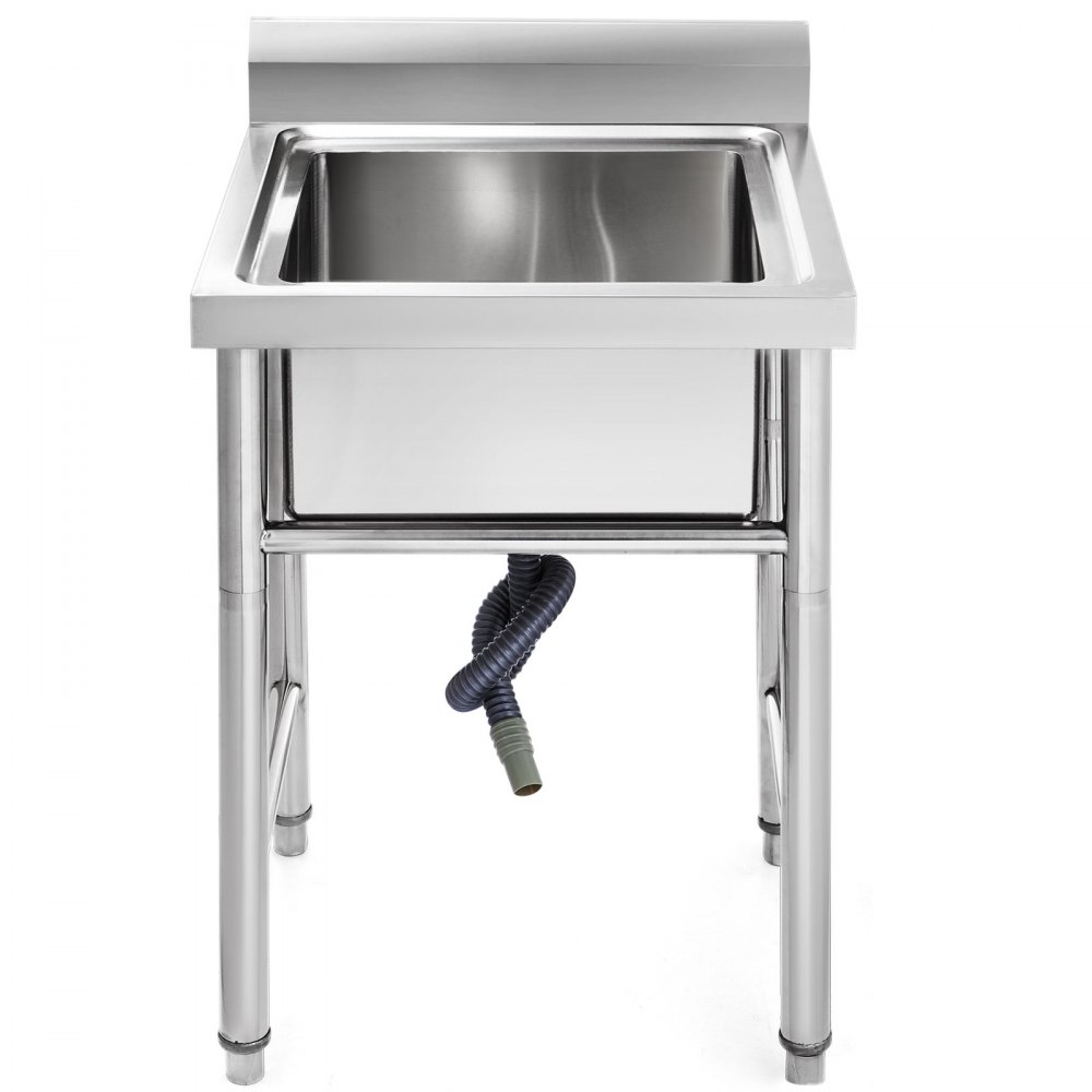 VEVOR Fregadero Comercial de Acero Inoxidable, 1 Compartimientos de Tamaño 44 x 44 x 25 cm y Tamaño Total 93 x 61 x 60 cm para Fregadero de Cocina, 4 Patas de Forma H para Fregadero de Barra Inferior