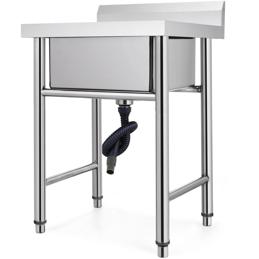 VEVOR Fregadero Comercial de Acero Inoxidable, 1 Compartimientos de Tamaño 44 x 44 x 25 cm y Tamaño Total 93 x 61 x 60 cm para Fregadero de Cocina, 4 Patas de Forma H para Fregadero de Barra Inferior
