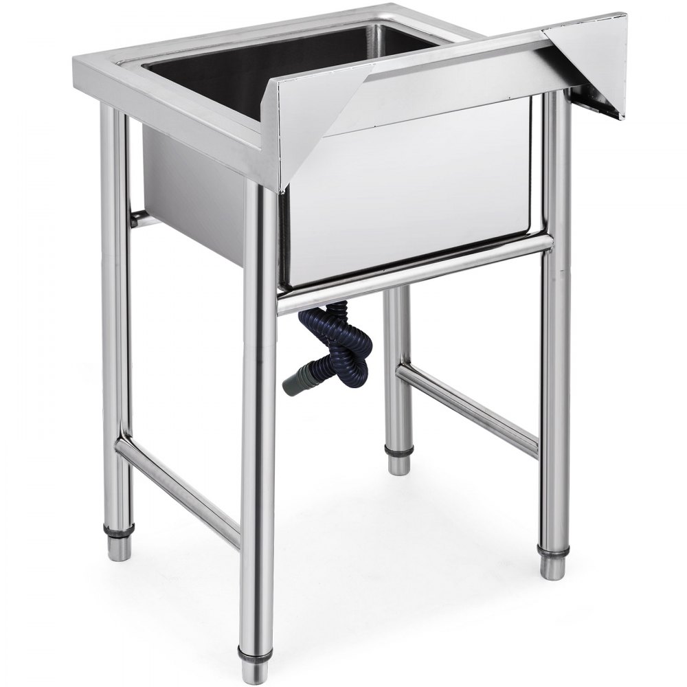 VEVOR Fregadero Comercial de Acero Inoxidable, 1 Compartimientos de Tamaño 44 x 44 x 25 cm y Tamaño Total 93 x 61 x 60 cm para Fregadero de Cocina, 4 Patas de Forma H para Fregadero de Barra Inferior