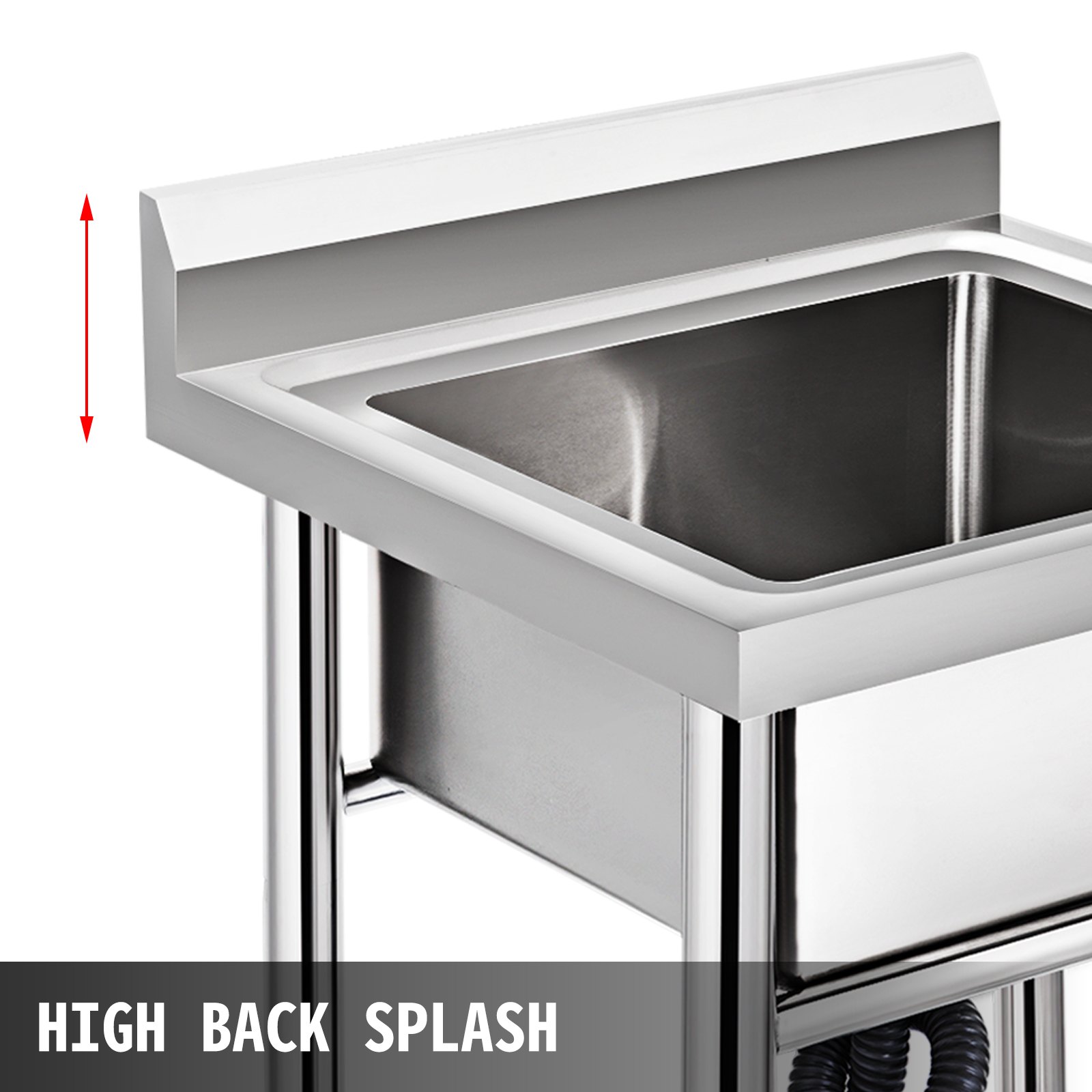 VEVOR Fregadero Comercial de Acero Inoxidable, 1 Compartimientos de Tamaño 44 x 44 x 25 cm y Tamaño Total 93 x 61 x 60 cm para Fregadero de Cocina, 4 Patas de Forma H para Fregadero de Barra Inferior