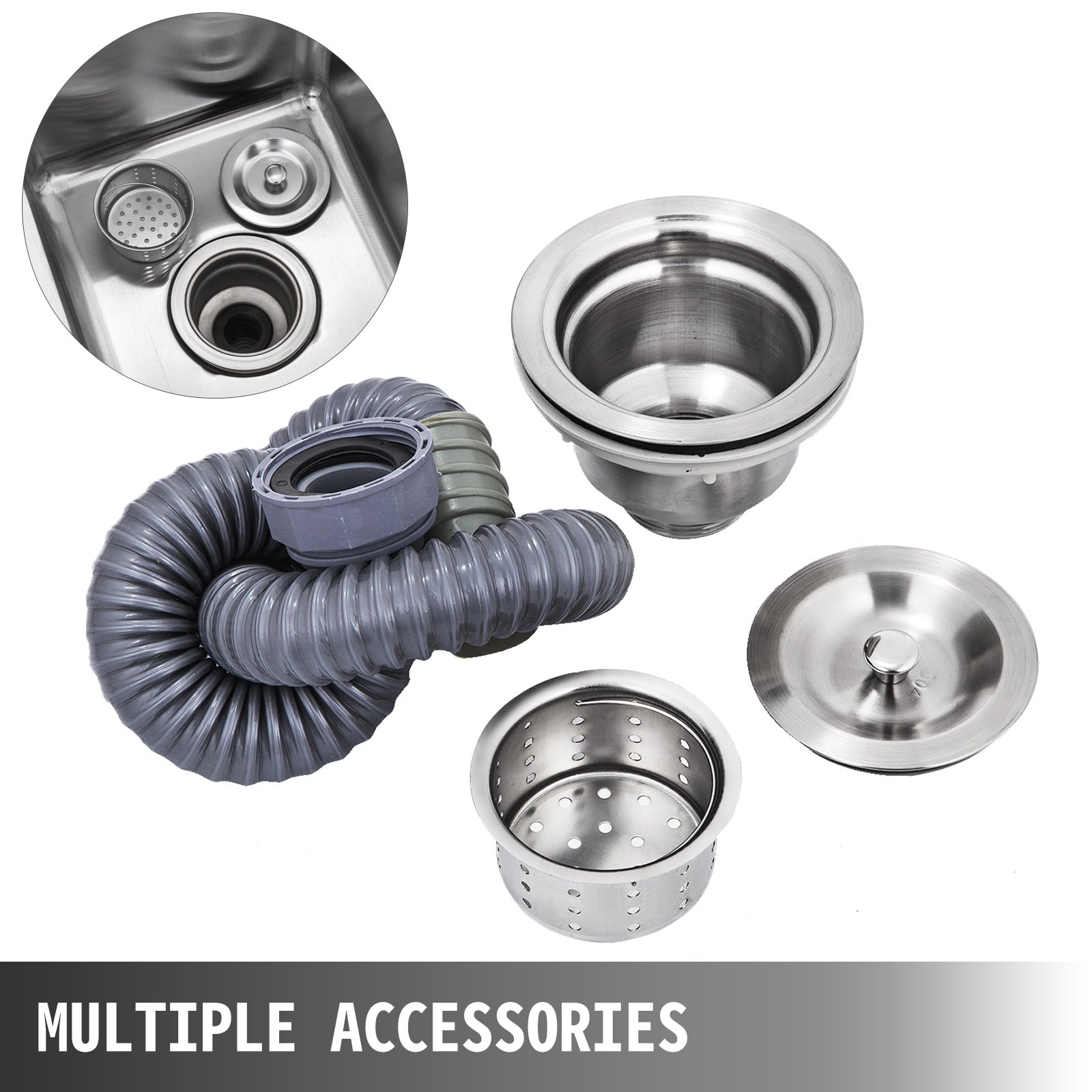 VEVOR Fregadero Comercial de Acero Inoxidable, 1 Compartimientos de Tamaño 44 x 44 x 25 cm y Tamaño Total 93 x 61 x 60 cm para Fregadero de Cocina, 4 Patas de Forma H para Fregadero de Barra Inferior