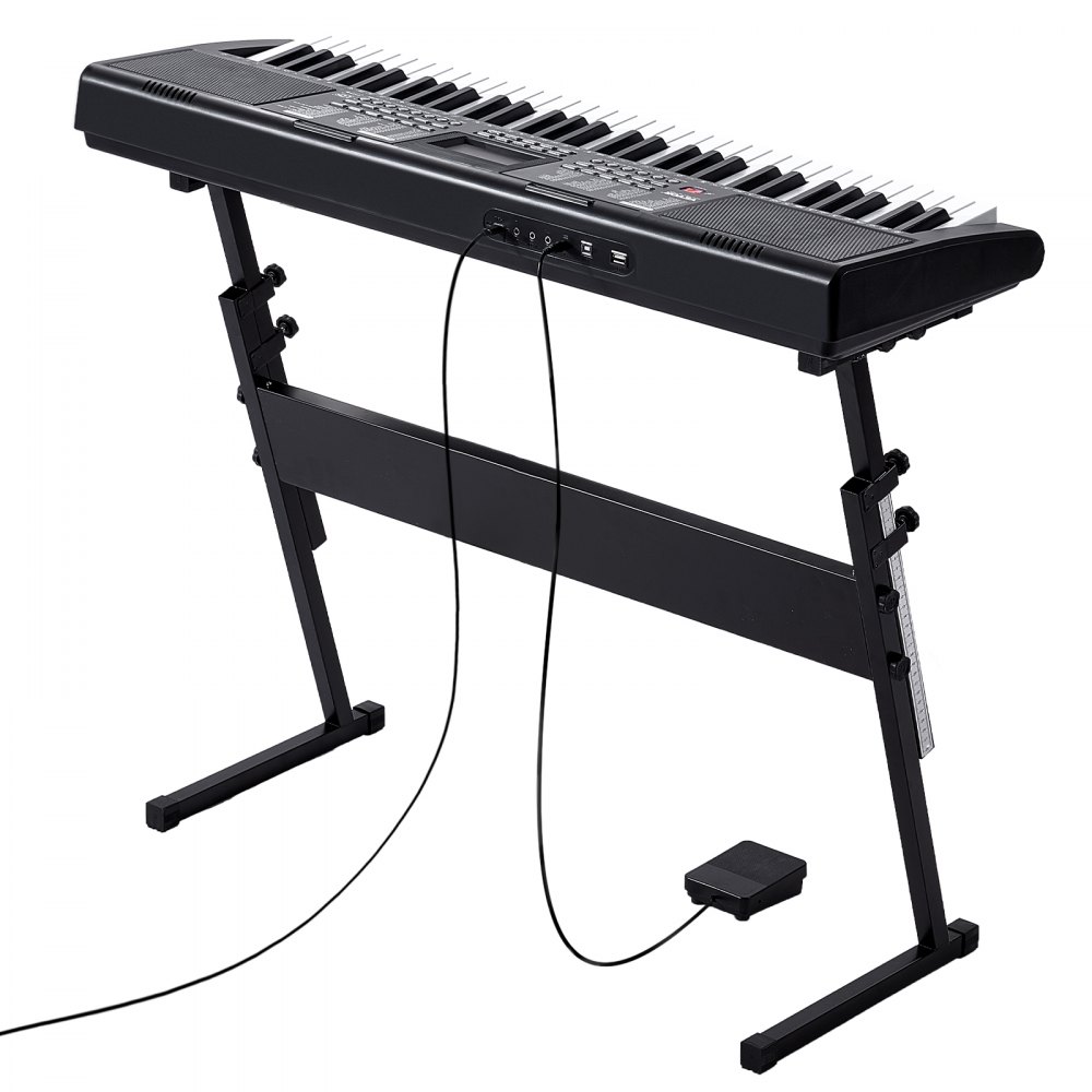 VEVOR 61-key digital piano, backlit keys, portable electric piano with adjustable stand, 600 tones, 500 rhythms, built-in speakers, sustain pedal, headphones, microphone, USB MIDI for beginners