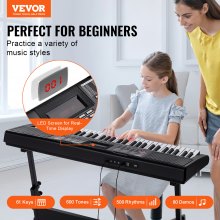 VEVOR Piano de Teclado Digital Portátil de 61 Teclas con Soporte, 600 Tonos