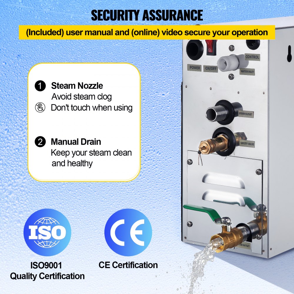 VEVOR Máquina de Vapor Modelo ST-60, Generador Casero del Vapor 6 kW, Generador del Vapor 220 V - 240 V, 50 Hz / 60 Hz, Vaporizador de Baño Temperatura 35 - 55 °C Generador de Vapor de Baño para Spa