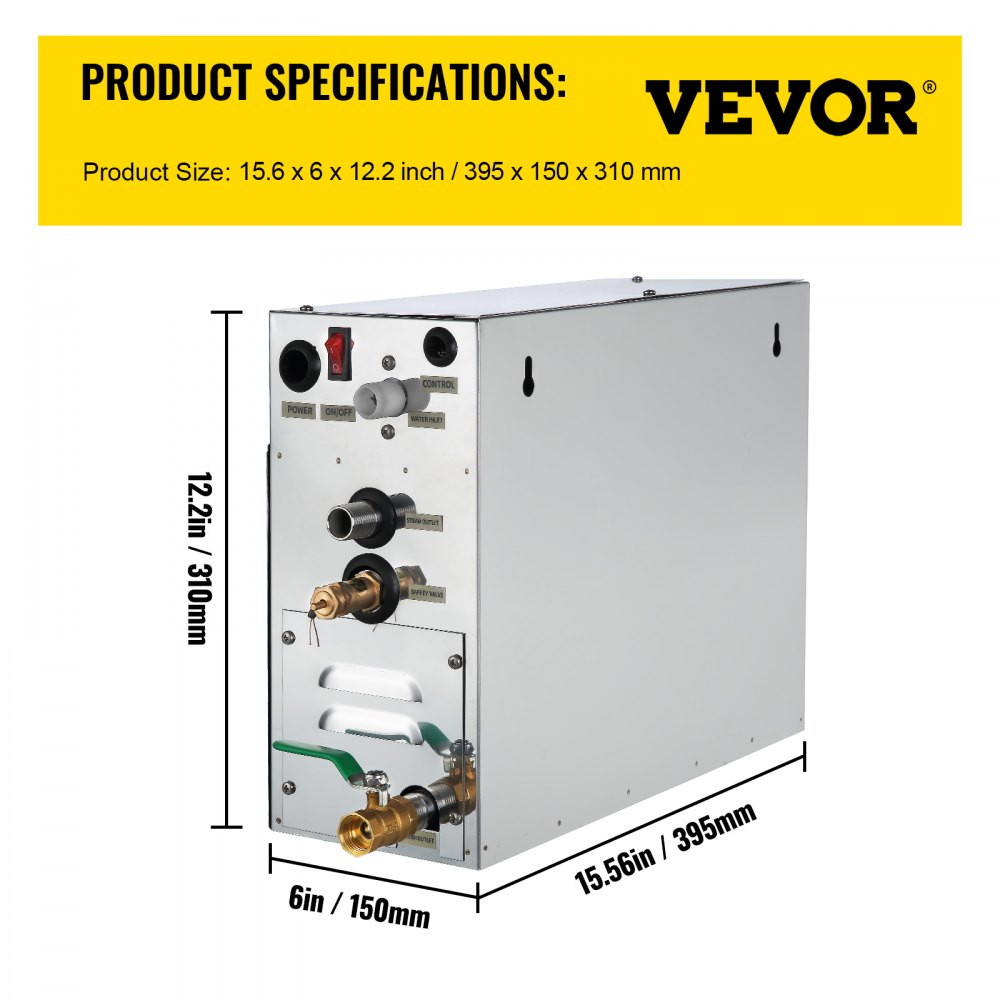 VEVOR Máquina de Vapor Modelo ST-60, Generador Casero del Vapor 6 kW, Generador del Vapor 220 V - 240 V, 50 Hz / 60 Hz, Vaporizador de Baño Temperatura 35 - 55 °C Generador de Vapor de Baño para Spa