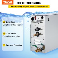 VEVOR Máquina de Vapor Modelo ST-60, Generador Casero del Vapor 6 kW, Generador del Vapor 220 V - 240 V, 50 Hz / 60 Hz, Vaporizador de Baño Temperatura 35 - 55 °C Generador de Vapor de Baño para Spa