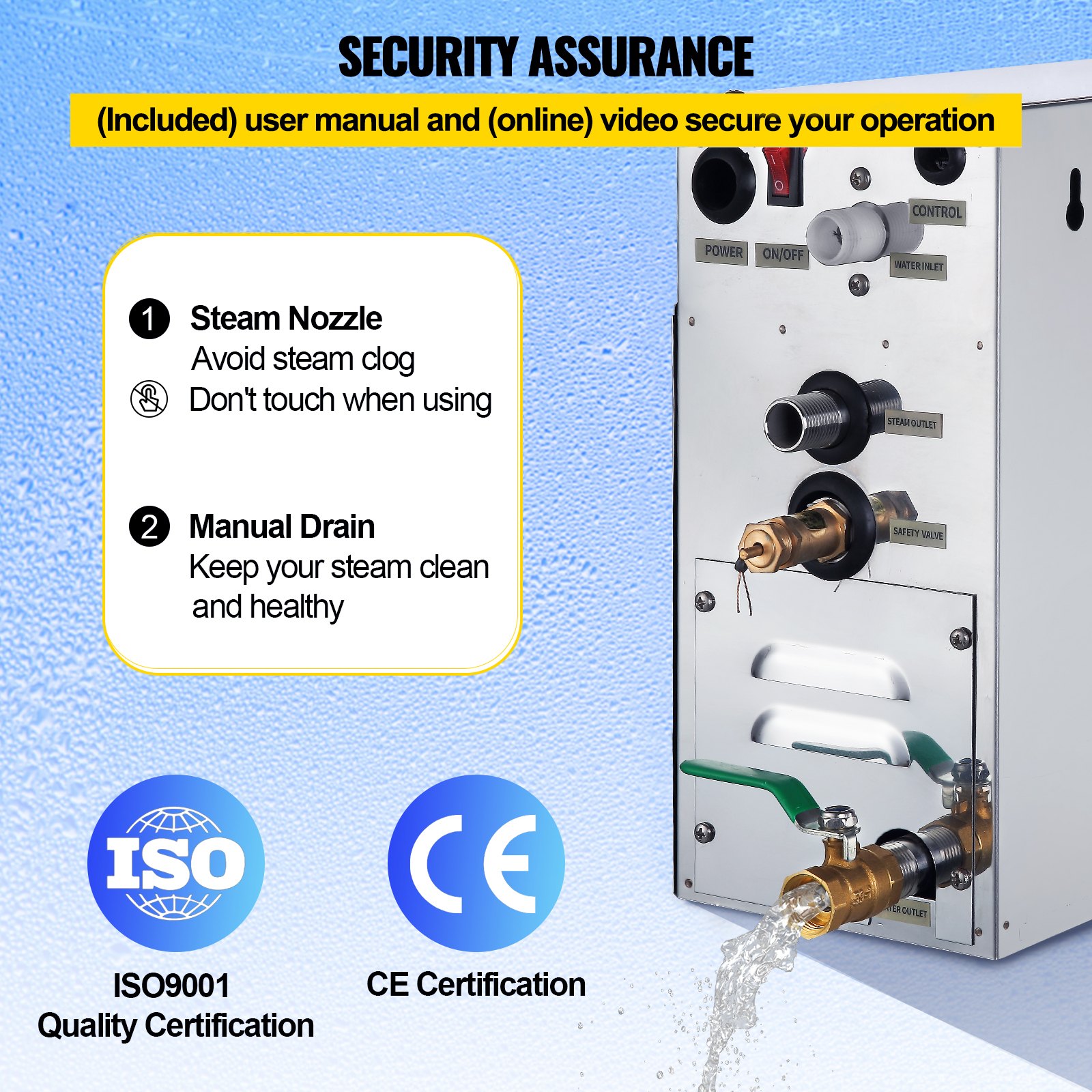 VEVOR Máquina de Vapor Modelo ST-60, Generador Casero del Vapor 6 kW, Generador del Vapor 220 V - 240 V, 50 Hz / 60 Hz, Vaporizador de Baño Temperatura 35 - 55 °C Generador de Vapor de Baño para Spa