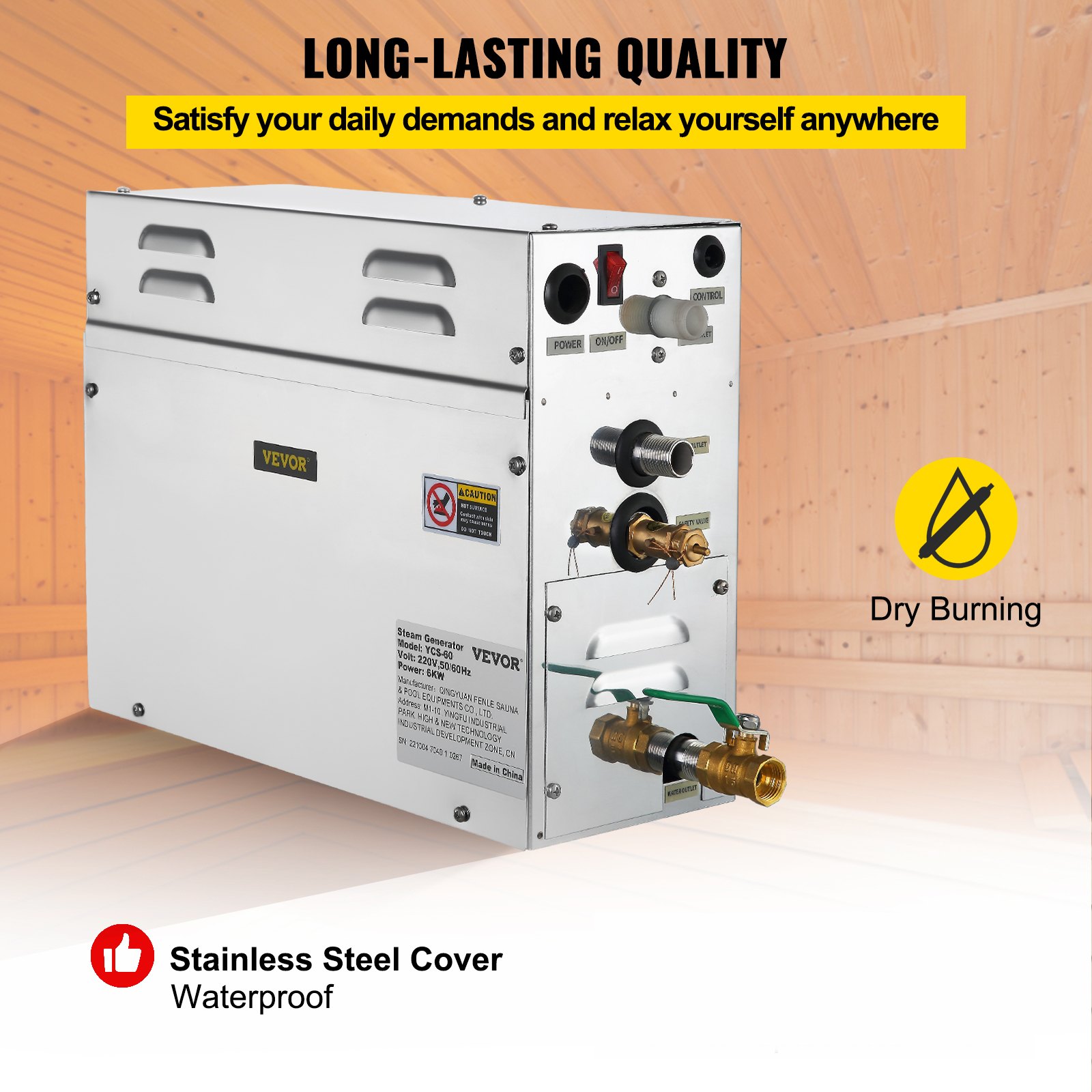 VEVOR Máquina de Vapor Modelo ST-60, Generador Casero del Vapor 6 kW, Generador del Vapor 220 V - 240 V, 50 Hz / 60 Hz, Vaporizador de Baño Temperatura 35 - 55 °C Generador de Vapor de Baño para Spa