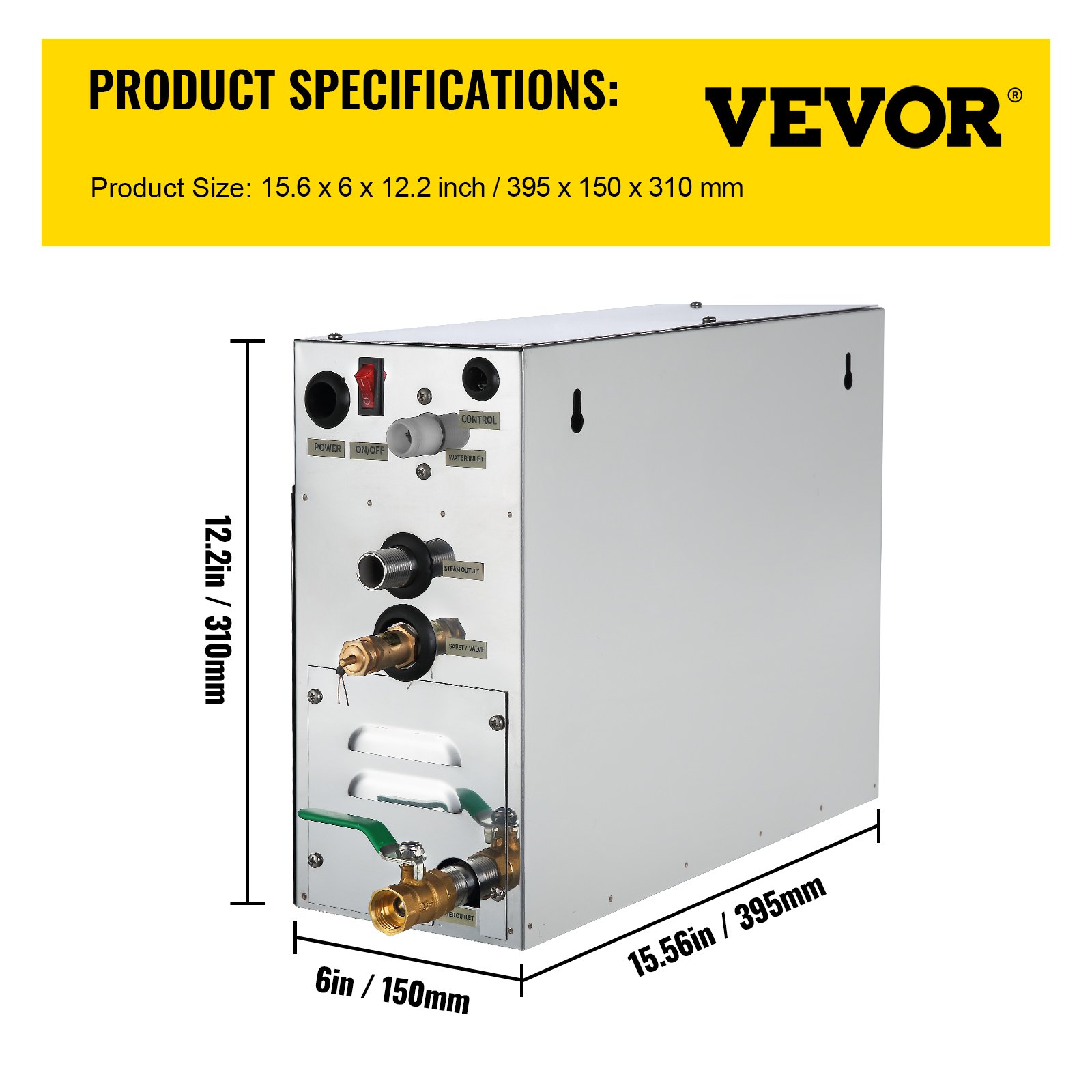 VEVOR Máquina de Vapor Modelo ST-60, Generador Casero del Vapor 6 kW, Generador del Vapor 220 V - 240 V, 50 Hz / 60 Hz, Vaporizador de Baño Temperatura 35 - 55 °C Generador de Vapor de Baño para Spa