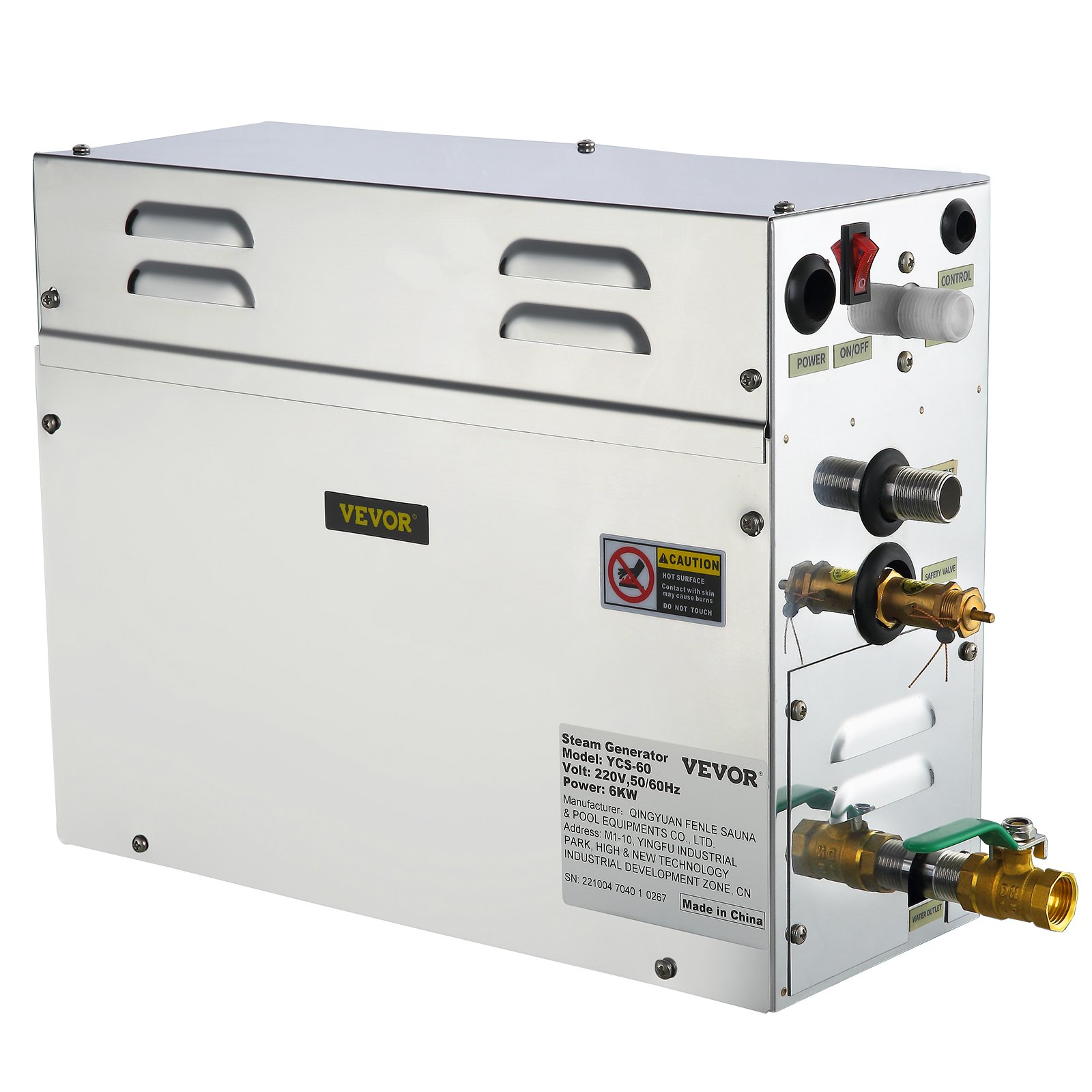 VEVOR Máquina de Vapor Modelo ST-60, Generador Casero del Vapor 6 kW, Generador del Vapor 220 V - 240 V, 50 Hz / 60 Hz, Vaporizador de Baño Temperatura 35 - 55 °C Generador de Vapor de Baño para Spa
