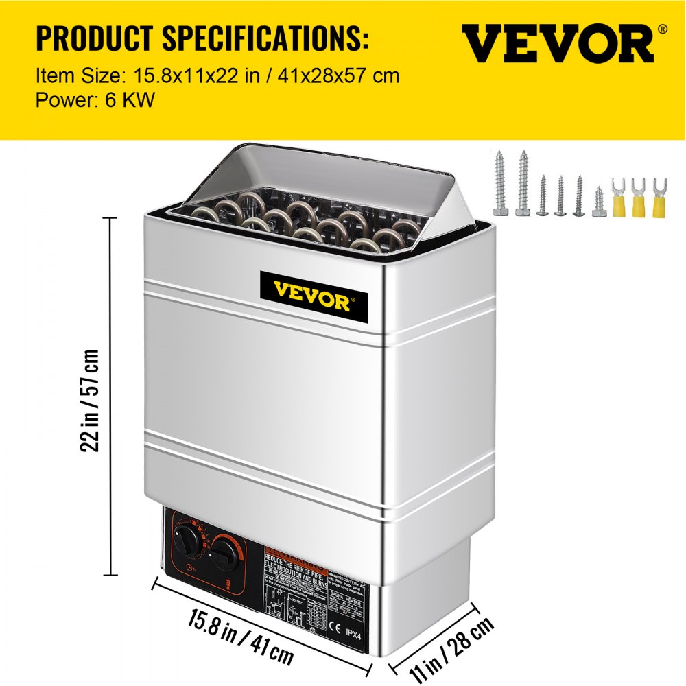 VEVOR 400v Estufa eléctrica para sauna, calentador de sauna 6kw y controlador externo