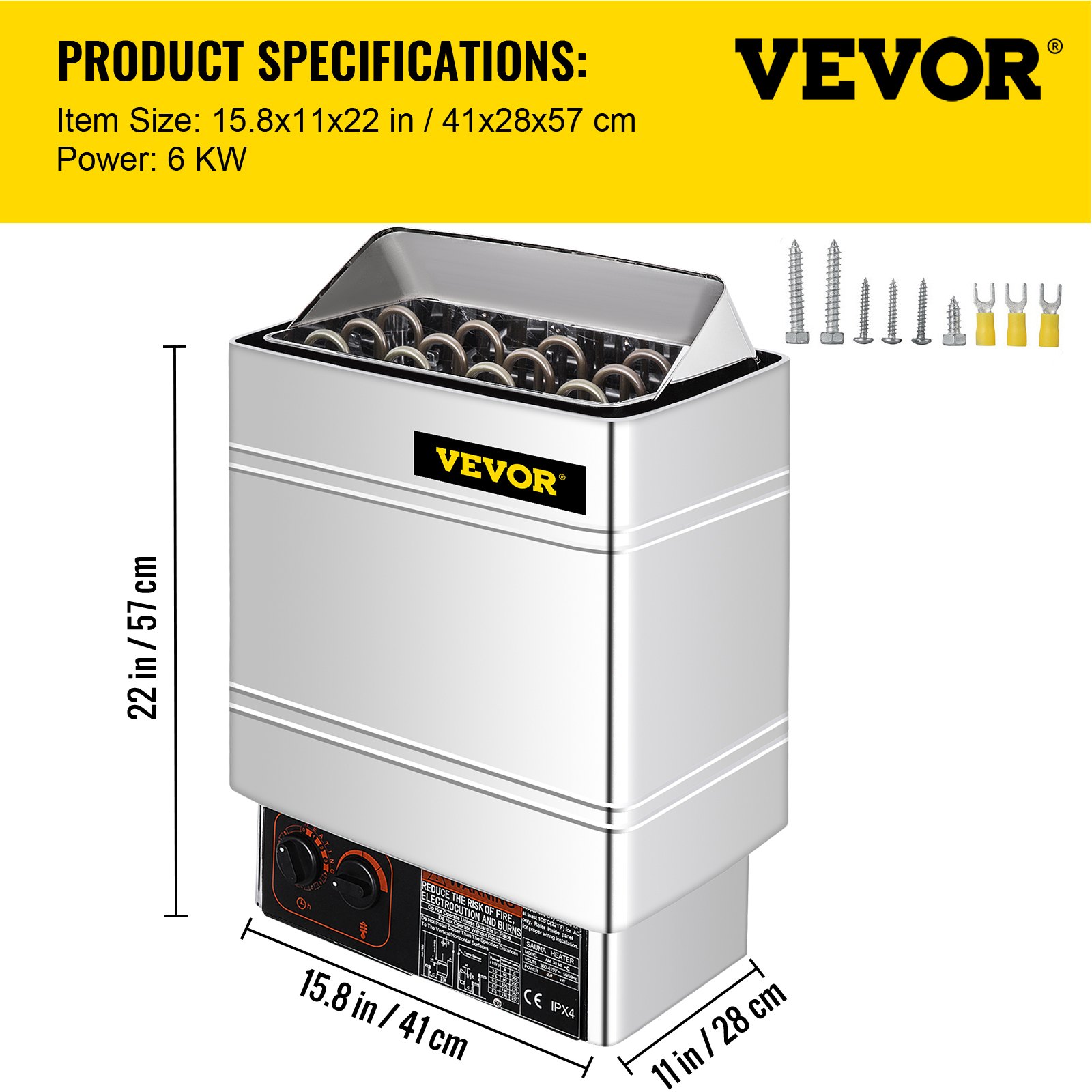 VEVOR 400v Estufa eléctrica para sauna, calentador de sauna 6kw y controlador externo