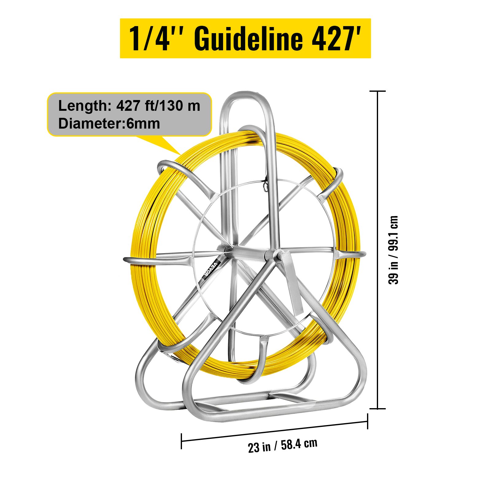 VEVOR Cable de Fibra de Vidrio 6mm x 130m Rodillo de Conducto de Cinta 6mm x 130m Cable de Alambre de Fibra de Vidrio Continuo Funcionamiento de Cinta