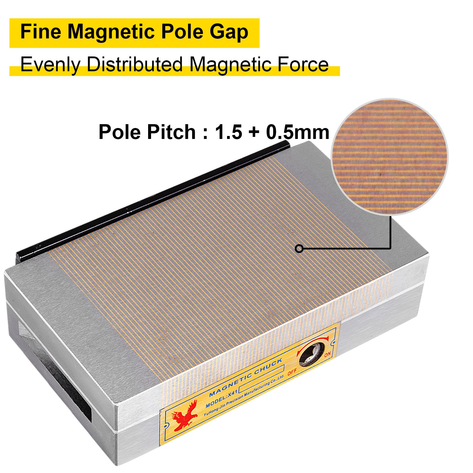 VEVOR Mandril Magnético Permanente 6" x 6" Plato Magnético Electro Permanente Potencia de Tracción 5.200 lbs Plato de Imán Permanente para Procesar Varias Piezas de Trabajo de Conducción Magnética