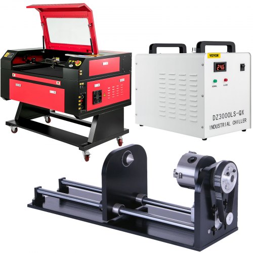 Grabador Láser De Co2 80w Kh7050 + Cw-3000 Enfriador De Agua + Eje Rotativo Cnc