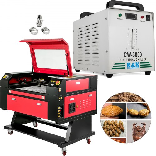Máquina De Grabado Láser 80w Co2 70x50cm Y Enfriador De Agua Industrial Cw-3000