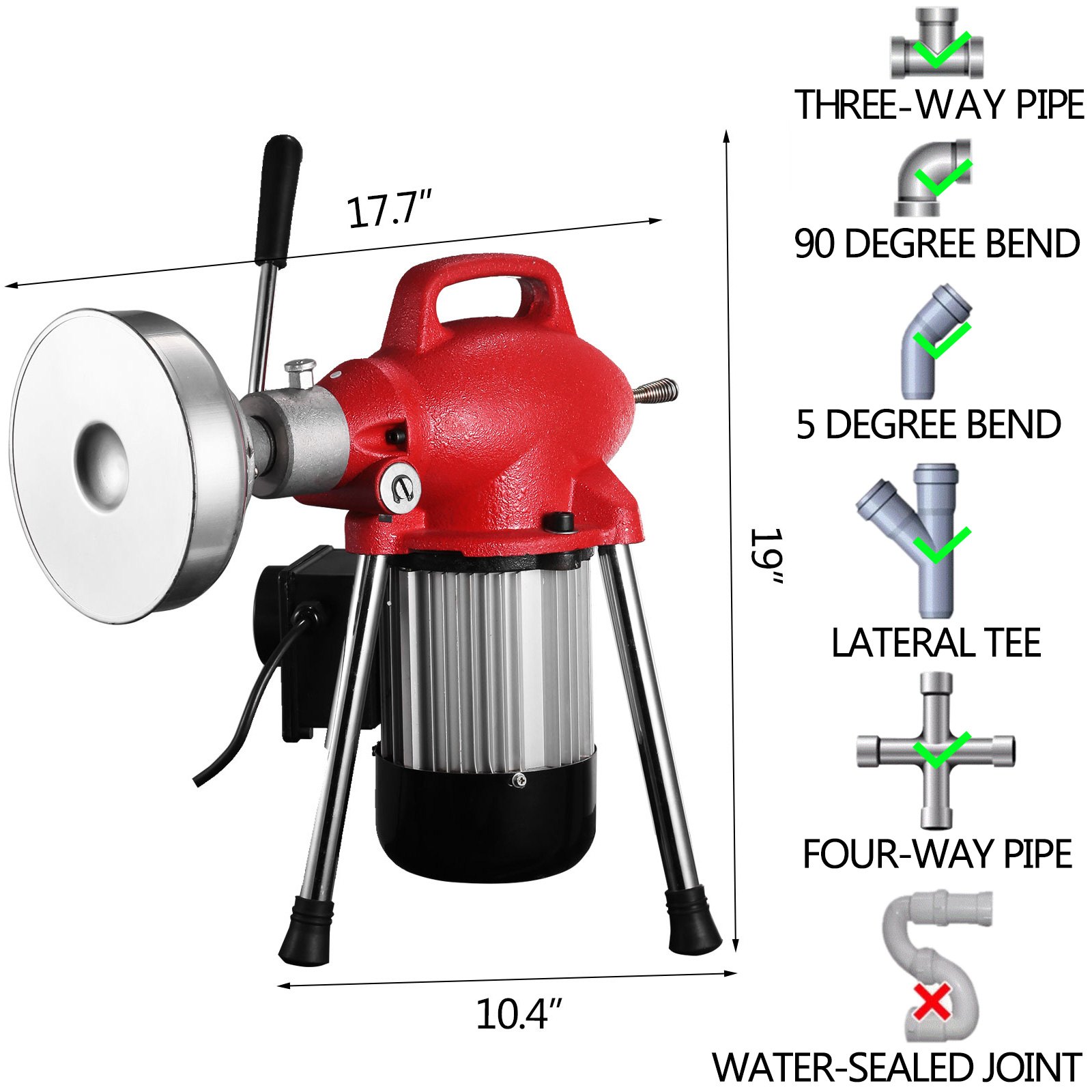 Máquina De Dragado Limpiador De Tubos De Drenaje 500 W 400rpm 20mx16mm 5mx9,5mm