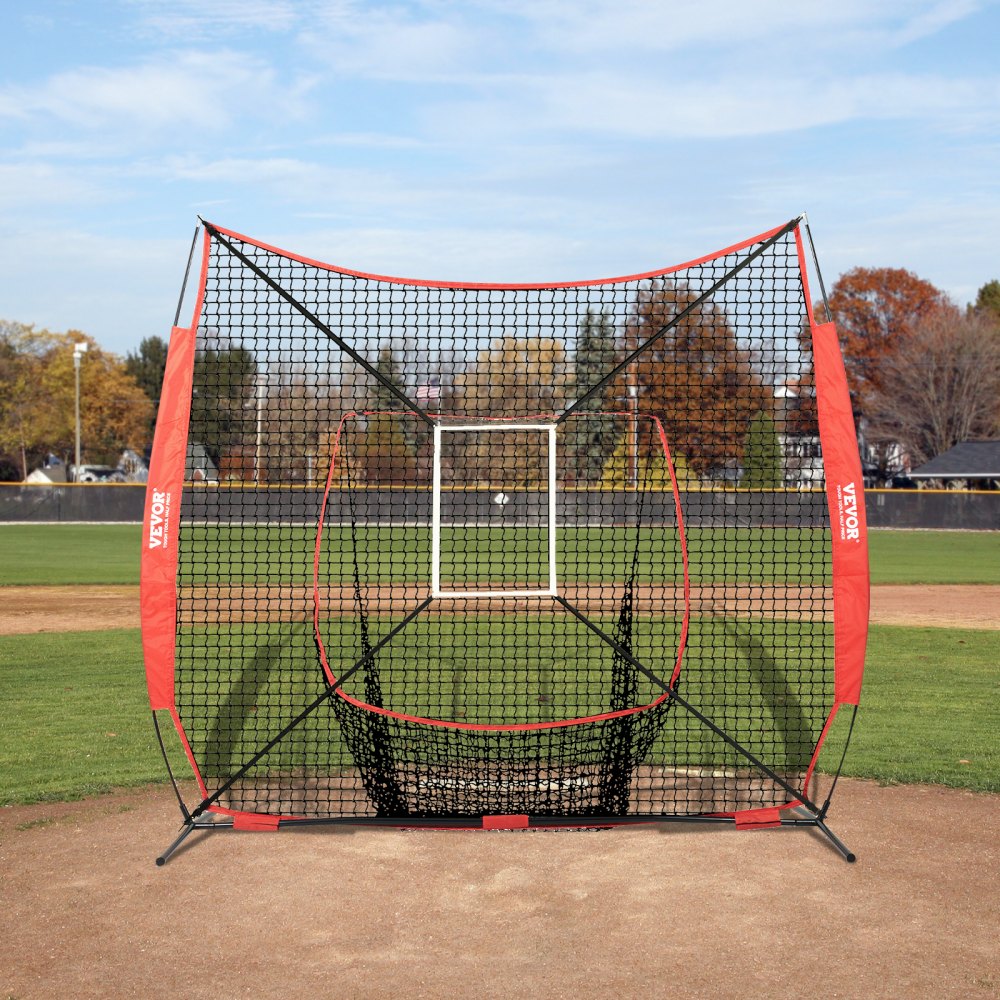 VEVOR Red de Entrenamiento de Béisbol y Softbol 244x211 cm, Red para Golpear, Atrapar, Lanzar, Equipo de Béisbol con Estructura en Arco, Bolsa de Transporte, Zona de Golpe, 12 Bolas, Tee, Colector