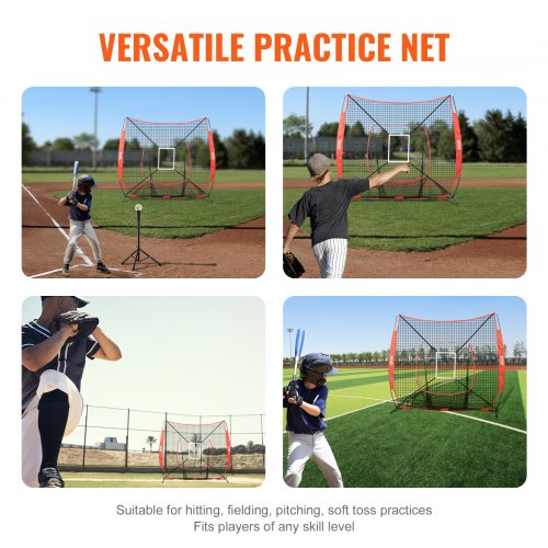 VEVOR Red de Entrenamiento de Béisbol de Softbol Red de Lanzamiento de Béisbol Portátil de 84" x 83" con Marcos de Objetivo y 9 Orificios y Bolsa de Transporte para Receptor de Lanzador Exterior(Solo red, sin marco de soporte)