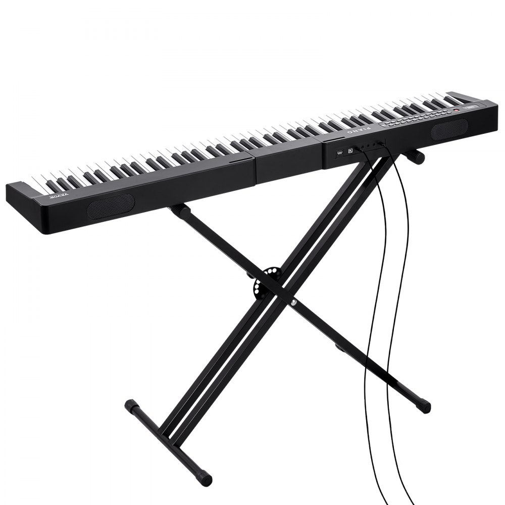 VEVOR Teclado de piano digital de 88 teclas, teclas semipesadas, juego de piano con teclado eléctrico de tamaño completo con soporte ajustable, altavoces incorporados, pedal de sostenido, auriculares, Bluetooth, MIDI, USB para principiantes