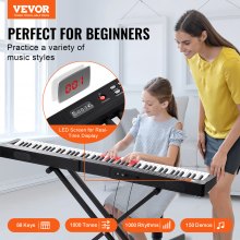 VEVOR Piano de Teclado Digital Portátil de 88 Teclas con Soporte, 1000 Tonos